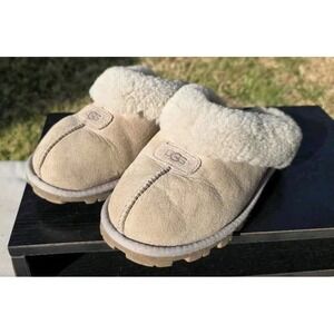 UGG Women's Coquette Slipper 5125 Chestnut Suede Shearling Mules Sz 5